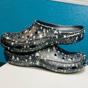 SIZE W 10 CROCS Freesail Stars Gold Silver Slip-On Mules Clog Sandals